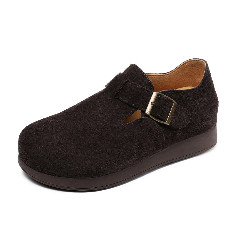 Women Retro Minimalism Solid Suede Flat Casual Shoes-RAIIFY