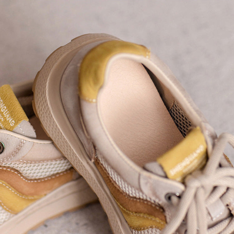 Women Fashion Patchwork Leather Hollow Mesh Casual Shoes-RAIIFY