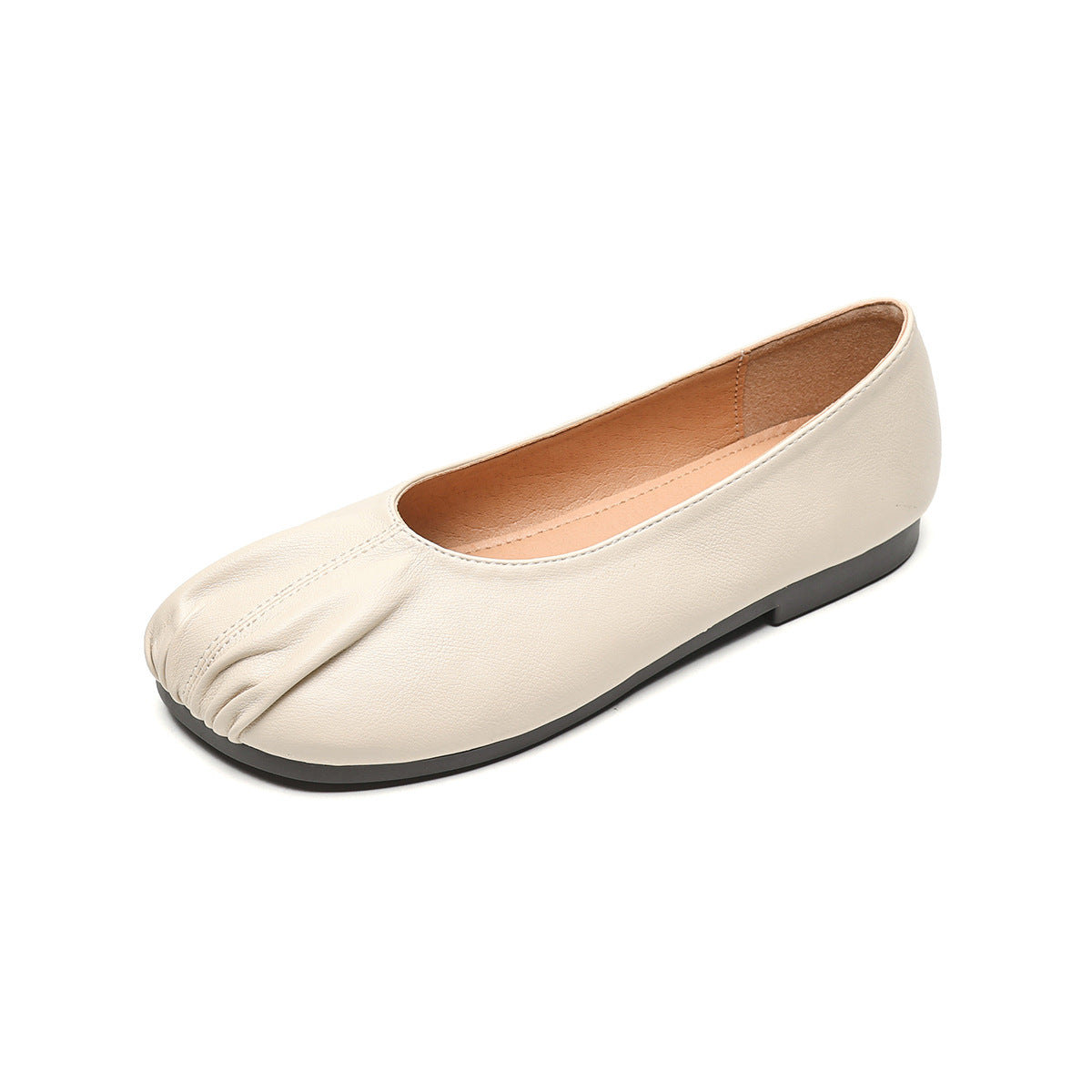 Women Minimalist Soft Pleated Leather Casual Flats-RAIIFY