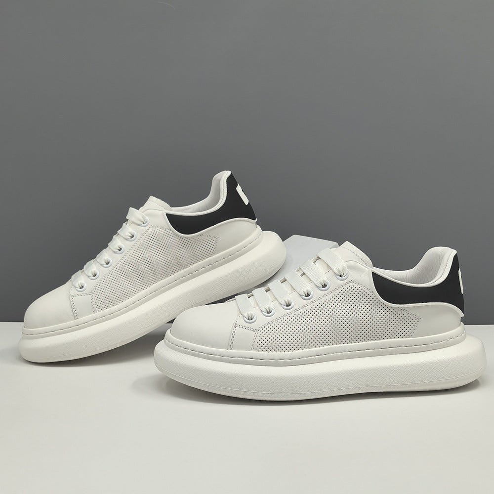 Men Fashion Hollow Breathable Leather Casual Court Sneakers-RAIIFY