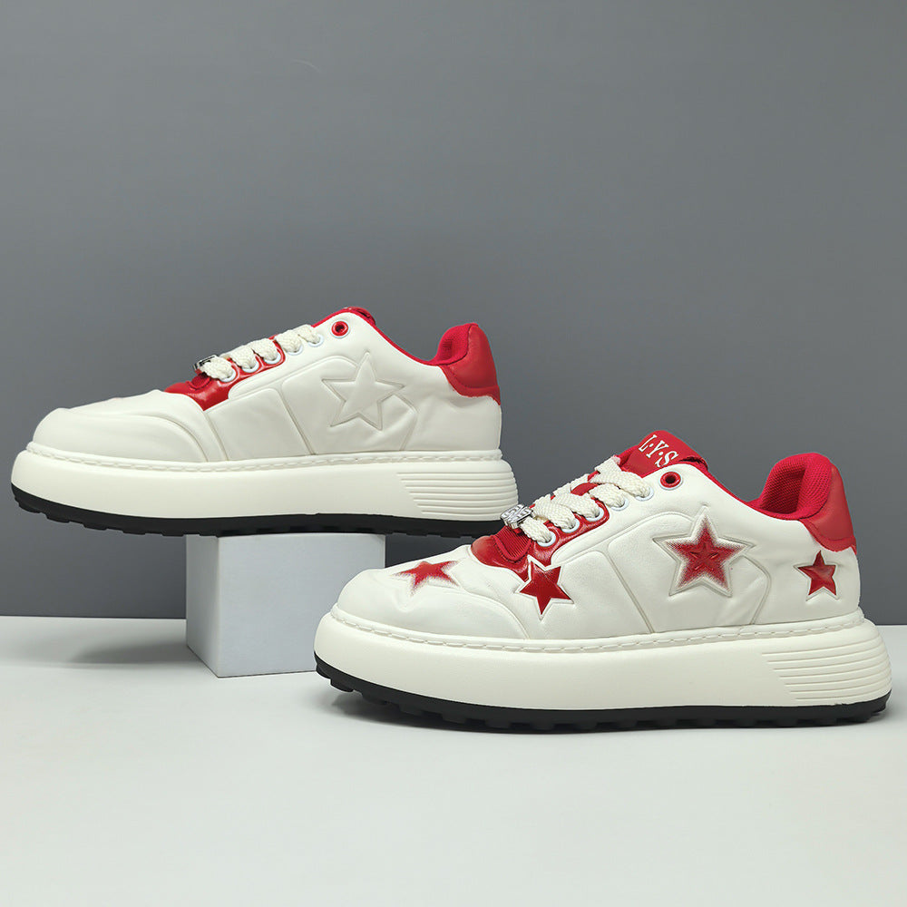 Men's Stylish Embossed Leather Flat Court Sneakers-RAIIFY