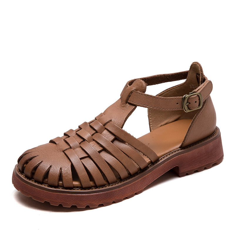 Women Retro Handmade Plaited Leather Casual Sandals-RAIIFY