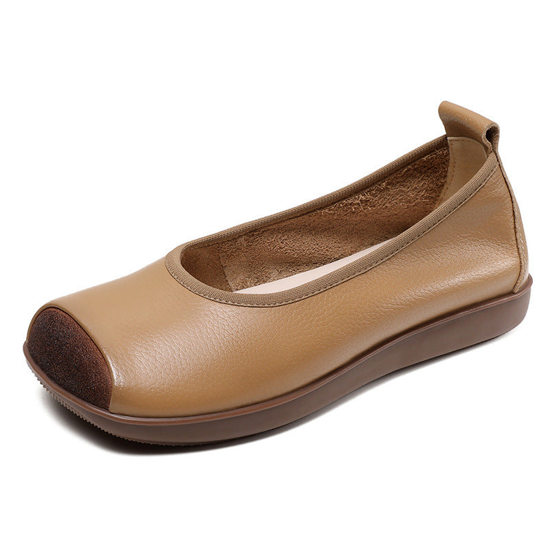 Women Retro Soft Solid Leather Casual Flats-RAIIFY