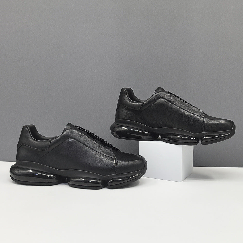 Men Minimalism Solid Black Leather Casual Shoes-RAIIFY