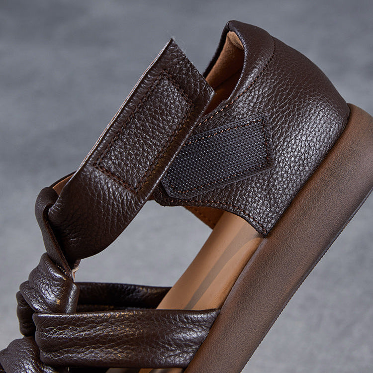 Women's Genuine Leather Retro Woven Hollow Sandals-RAIIFY