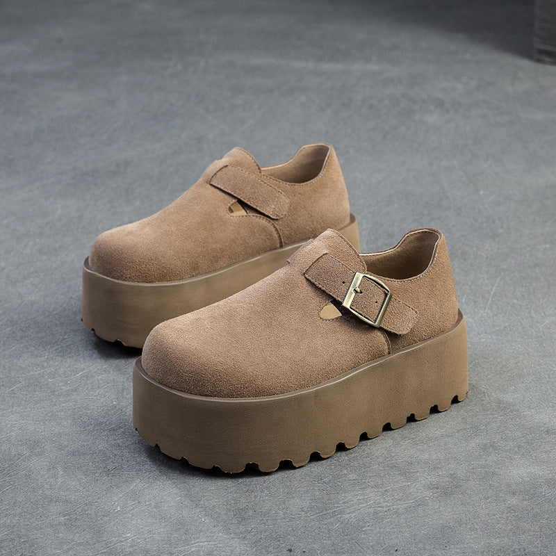 Women Retro Suede Lug Sole Chunky Platform Shoes-RAIIFY