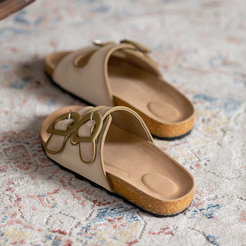 Women Retro Leather Summer Beach Casual Slides-RAIIFY