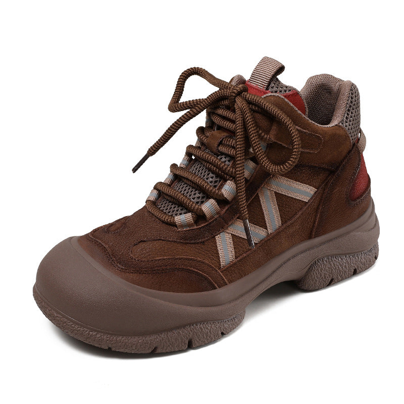 Women's Color Matching Leather Retro Hiking Shoes-RAIIFY