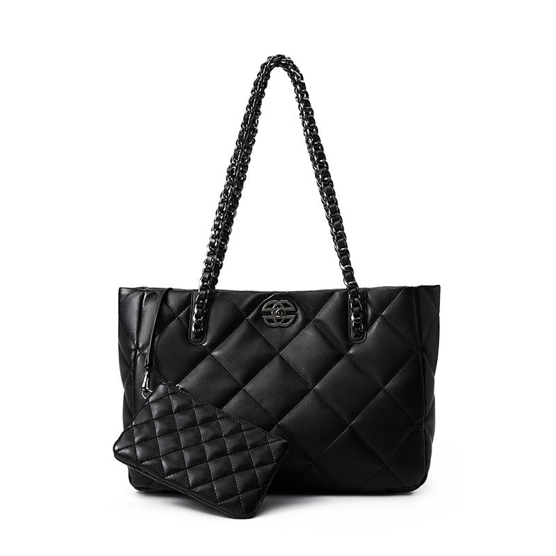 Women Casual Minimalism Quilted Leather Shoulder Tote Bag-RAIIFY