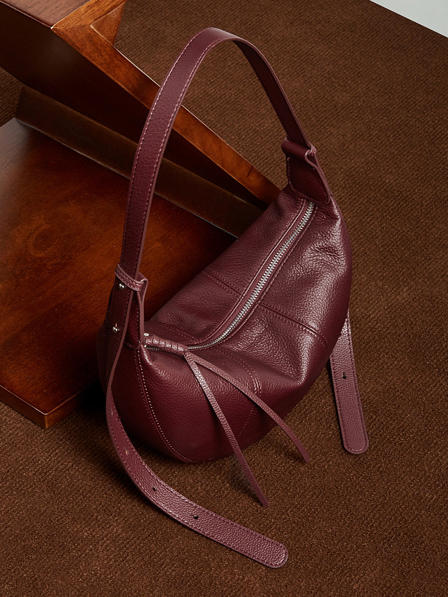 Women's Minimalist Soft Leather Crescent Shoulder Bag-RAIIFY