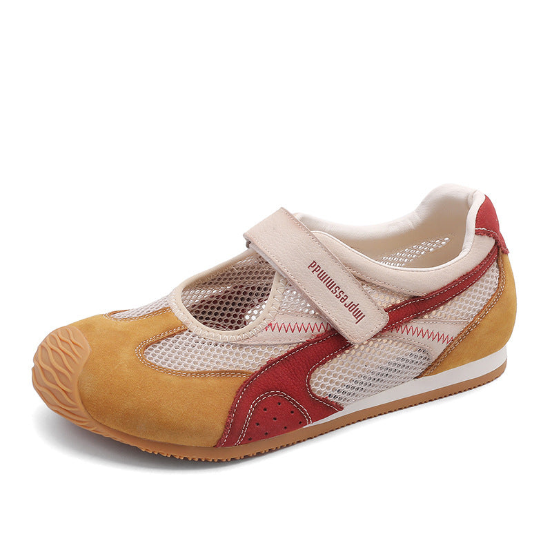 Women Color Matching Breathable Mesh Flat Casual Velcro Shoes-RAIIFY