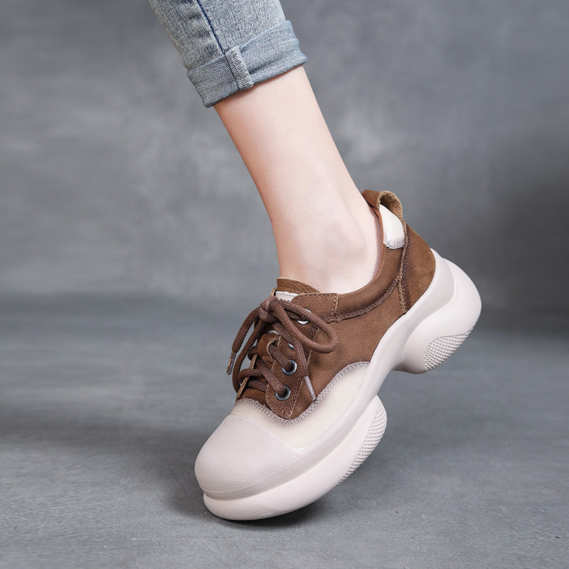 Women Fashion Leather Low Block Casual Shoes-RAIIFY