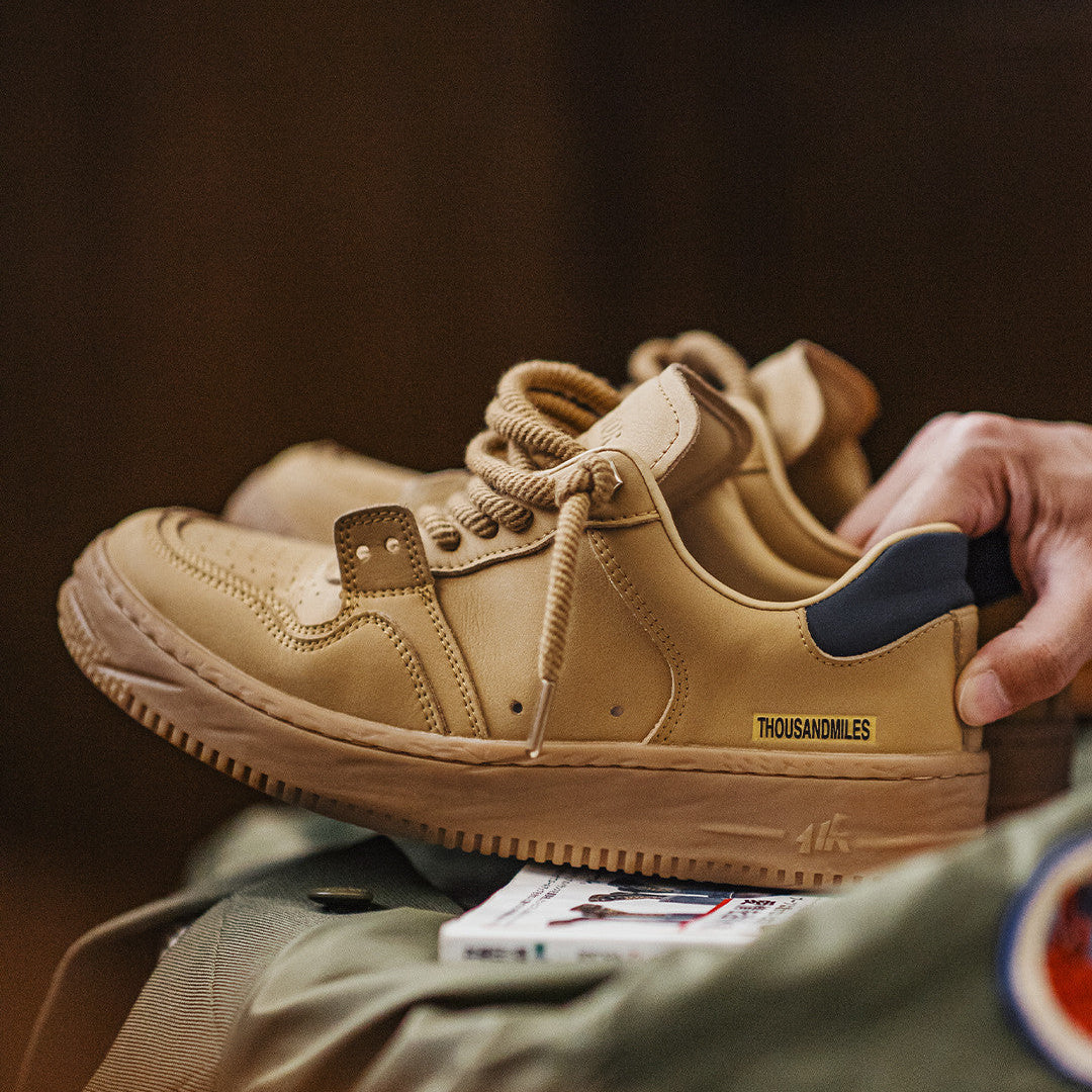 Men's Plain Breathable Quilted Leather Skate Shoes-RAIIFY