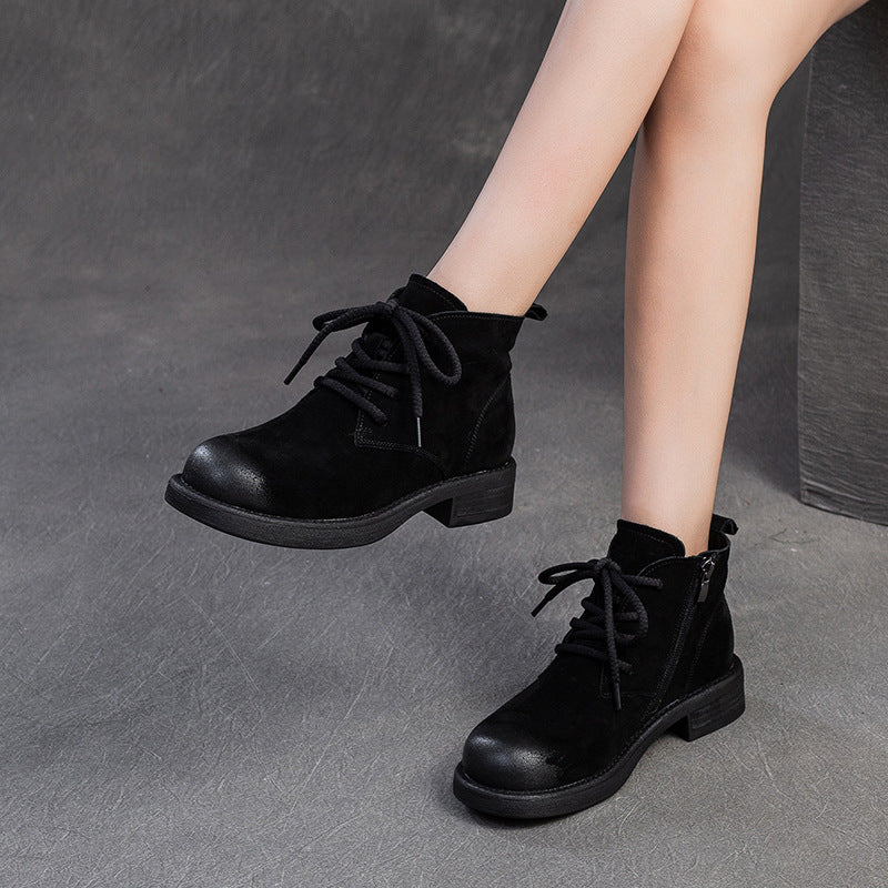 Women Solid Soft Nubuck Retro Ankle Boot-RAIIFY