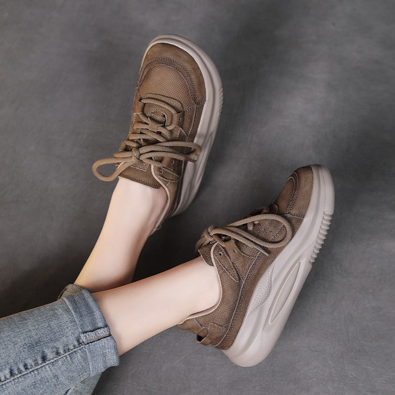 Women Fashion Breathable Leather Thick Soled Casual Shoes-RAIIFY