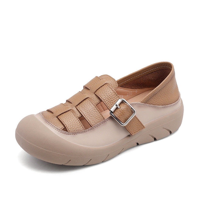 Women Summer Round Head Plaited Leather Casual Sandals-RAIIFY