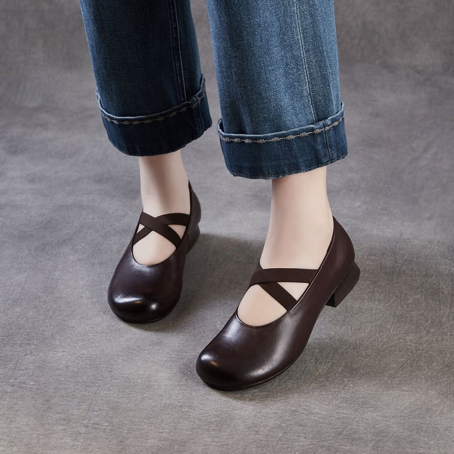 Women's Retro Leather Low Top Mary Jane Shoes