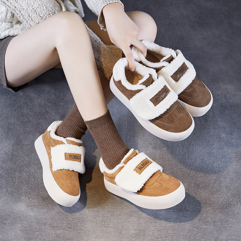 Women Minimalism Suede Velcro Tape Casual Furred Shoes-RAIIFY