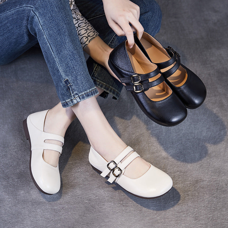 Women Simple Solid Leather Elegant Casual Flats-RAIIFY