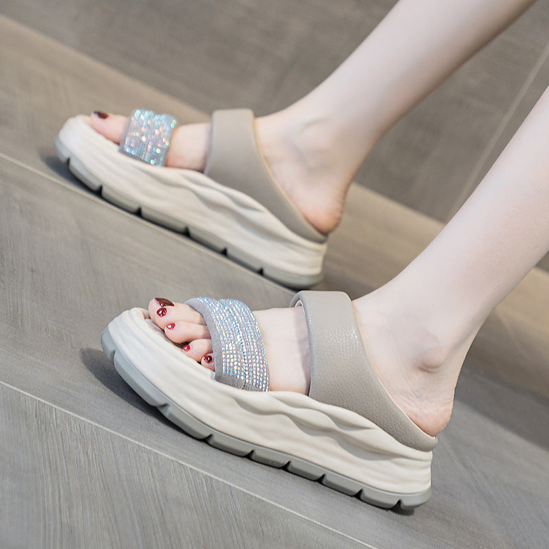 Women's Fashion Leather Platform Casual Summer Slides-RAIIFY
