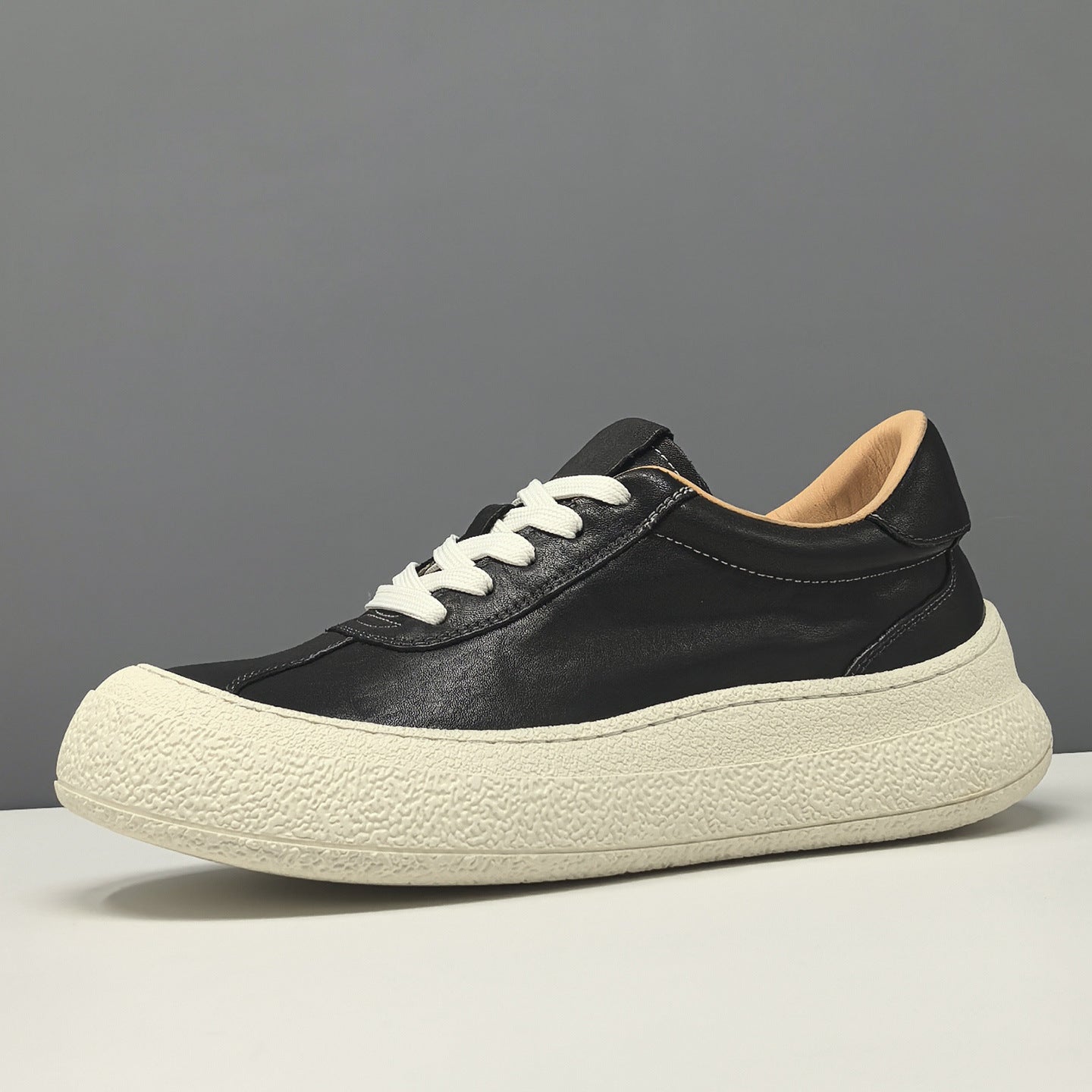 Men's Plain Leather Chunky Platform Casual Shoes-RAIIFY