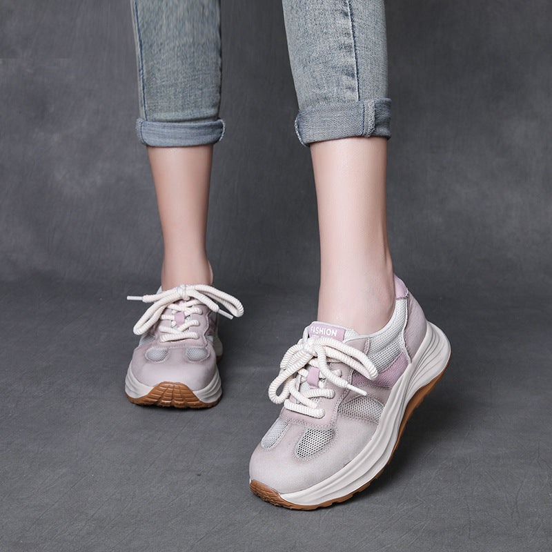Women's Fashion Breathable Mesh Leather Casual Sneakers-RAIIFY
