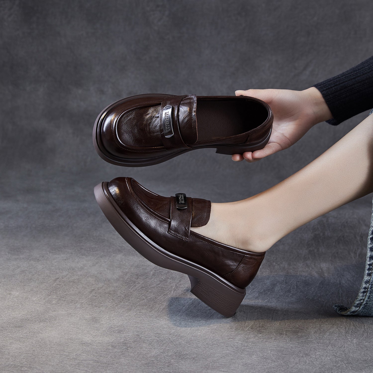 Women's Vintage Plain Leather Casual Loafers-RAIIFY