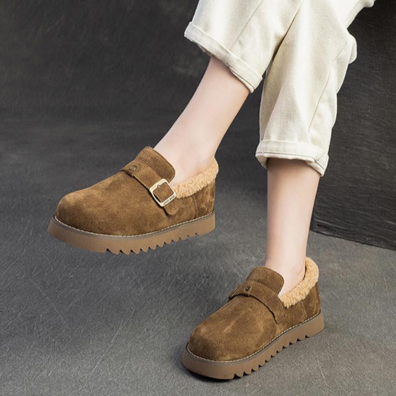 Women Winter Furred Solid Suede Casual Shoes-RAIIFY