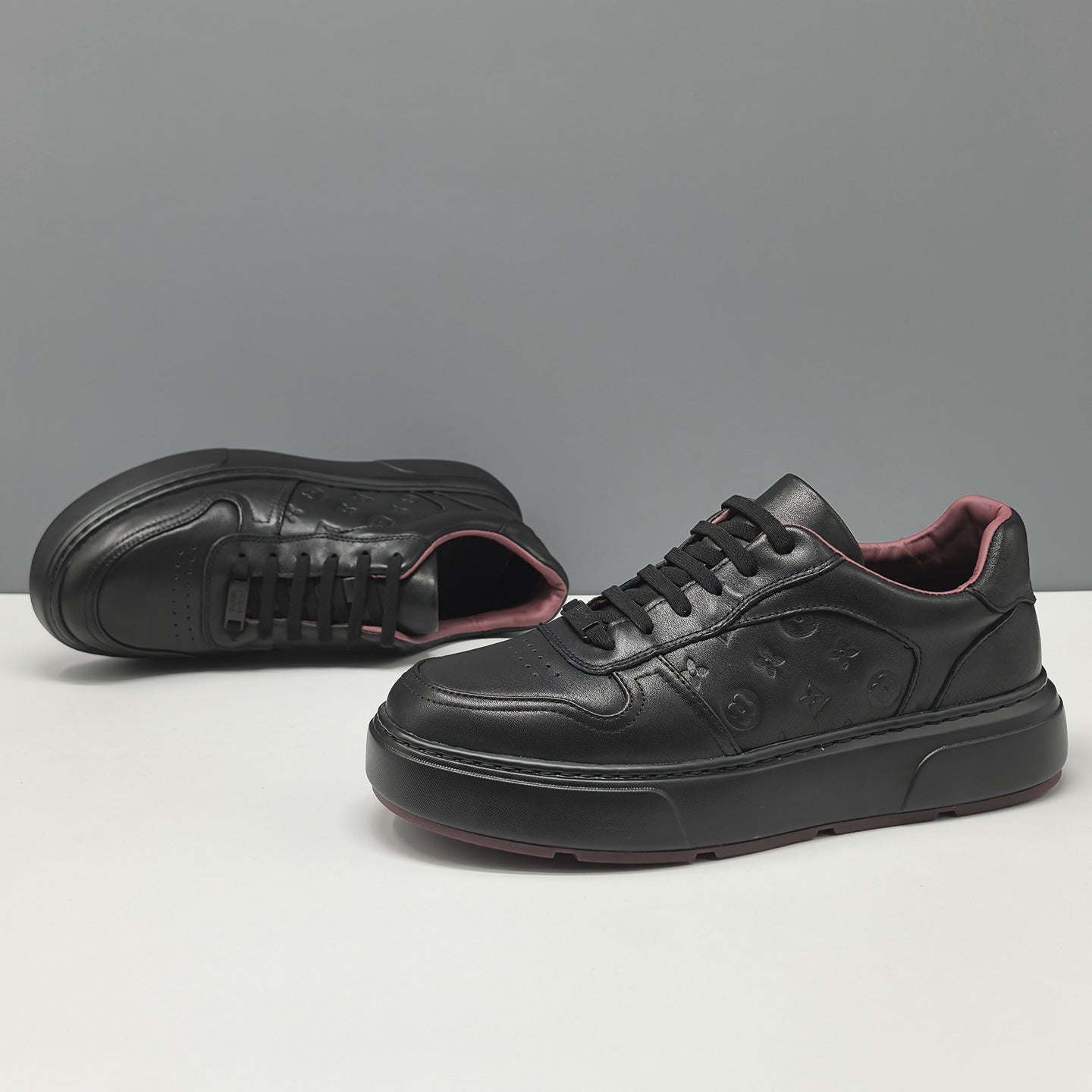 Men's Minimalist Plain Embossed Leather Flat Casual Shoes-RAIIFY