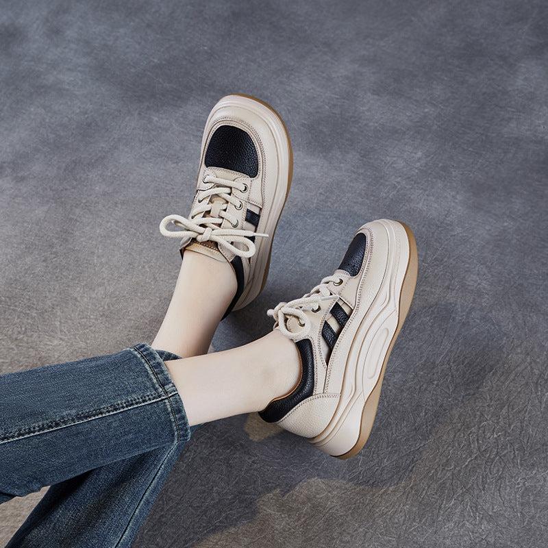 Women Fashion Hollow Leather Thick Soled Casual Shoes-RAIIFY
