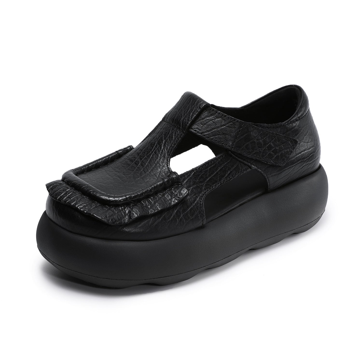 Women's Genuine Leather Retro Hollow Out Platform Sandals-RAIIFY