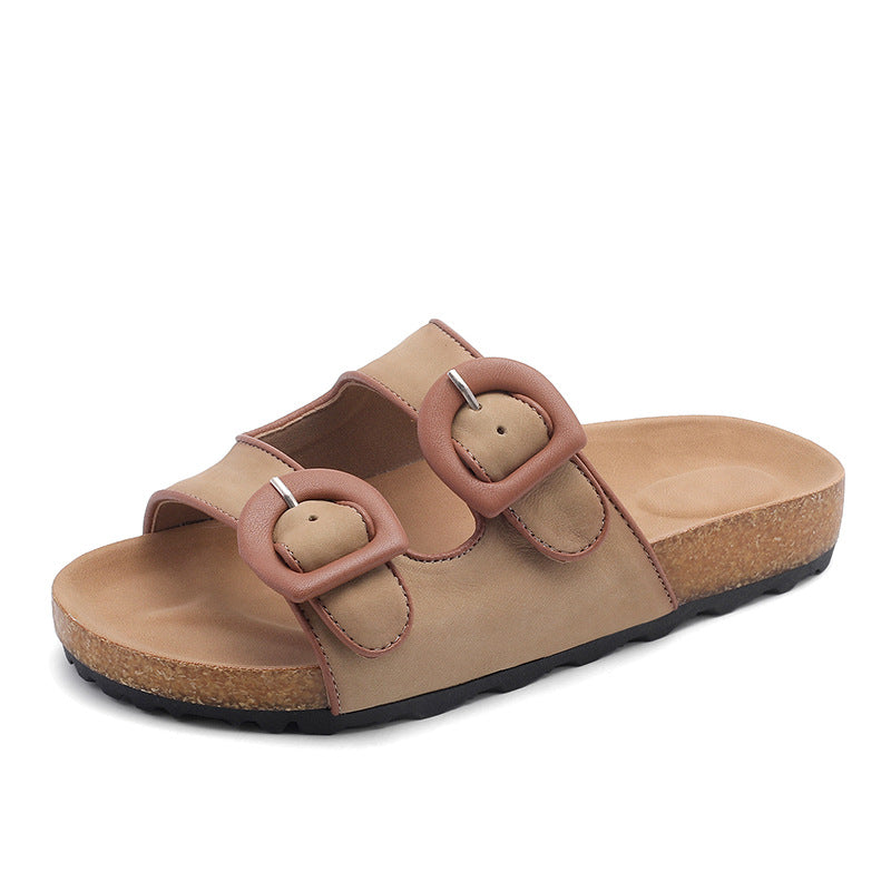 Women Retro Leather Summer Beach Casual Slides-RAIIFY