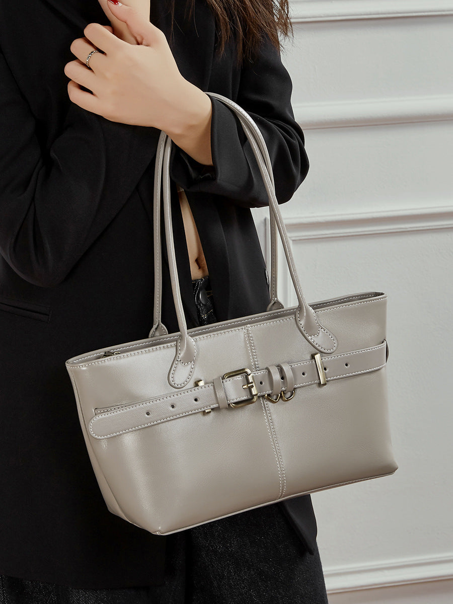 Women's Vintage Leather Belt Buckle Tote Bag-RAIIFY