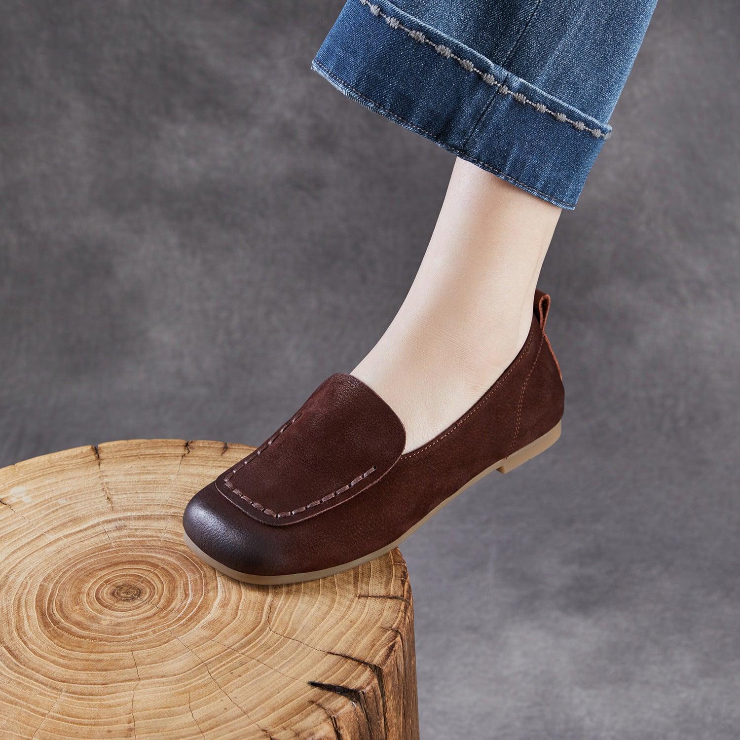 Women's Retro Plain Leather Flat Loafers-RAIIFY