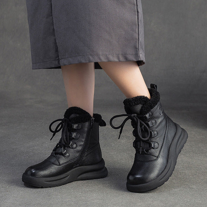 Botas de nieve cálidas de piel con pelo para mujer