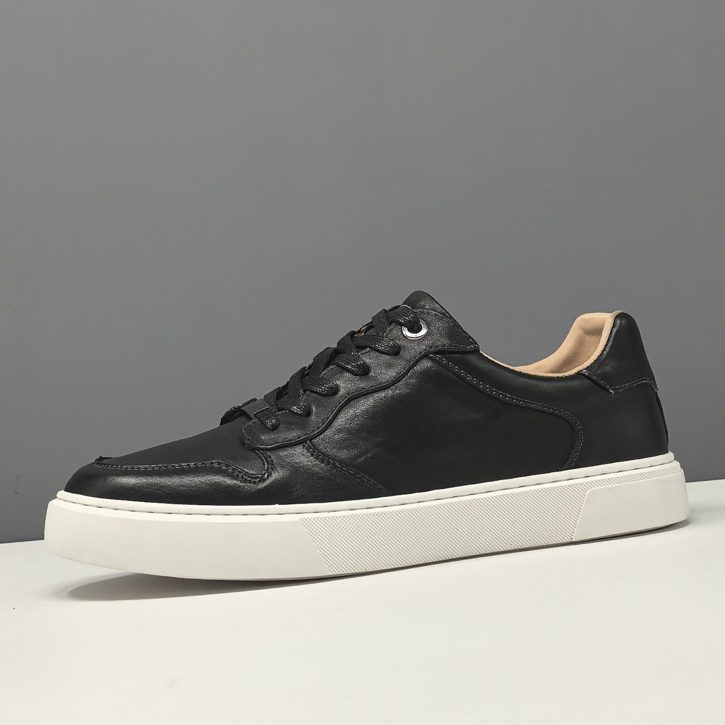 Men's Fashion Plain Leather Flat Casual Shoes-RAIIFY