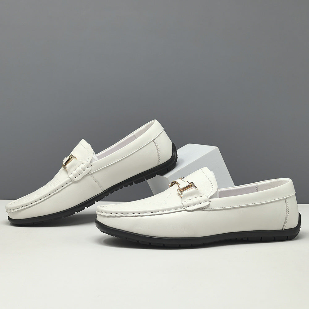 Men's Minimalism Plain Embossed Leather Loafers-RAIIFY