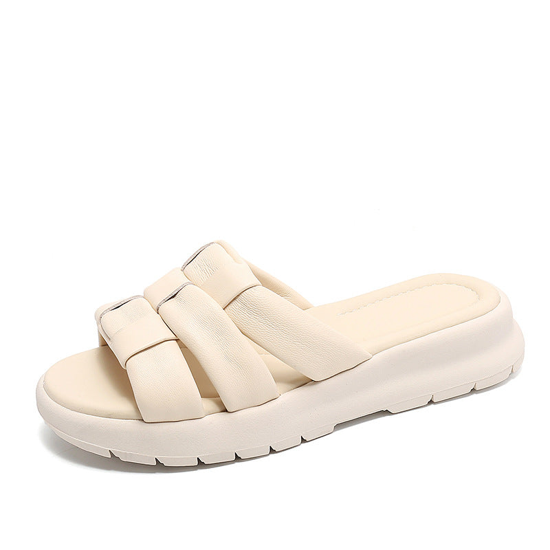 Women Summer Soft Sheepskin Casual Slides Sandals-RAIIFY