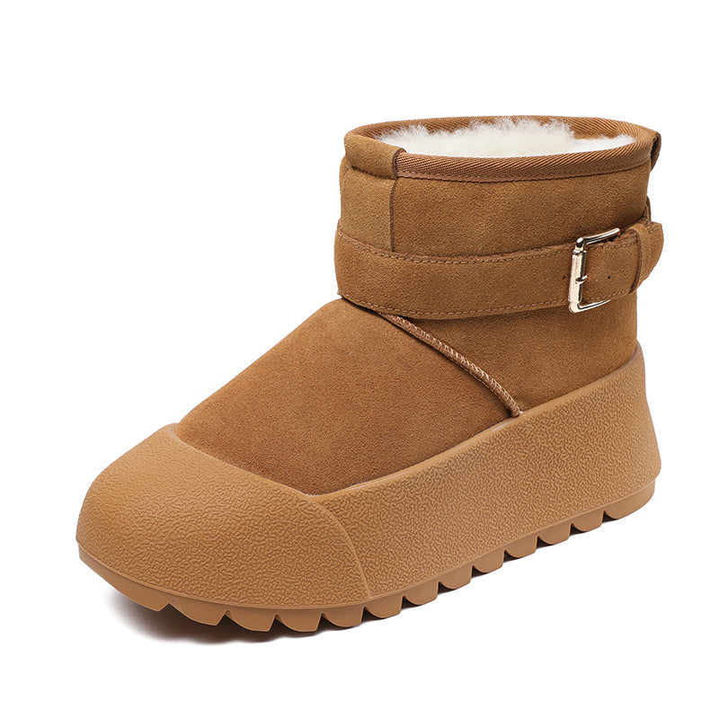 Women Solid Suede Winter Ankle Snow Boots-RAIIFY