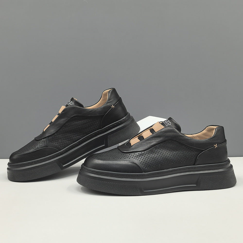 Men Fashion Breathable Leather Laceless Casual Shoes-RAIIFY