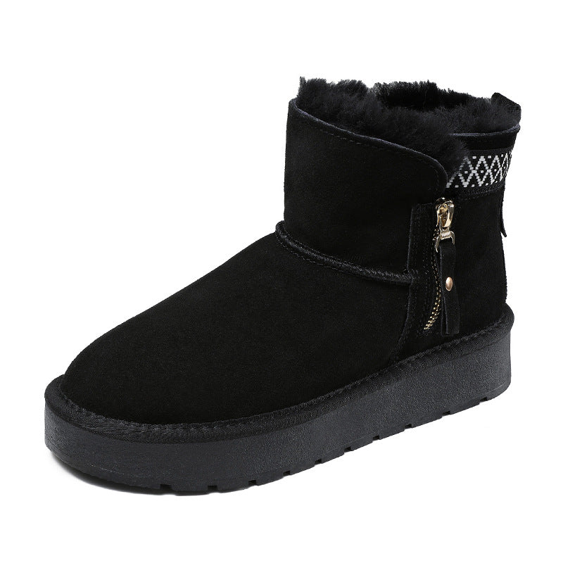 Women Minimalism Solid Suede Furred Ankle Snow Boots-RAIIFY