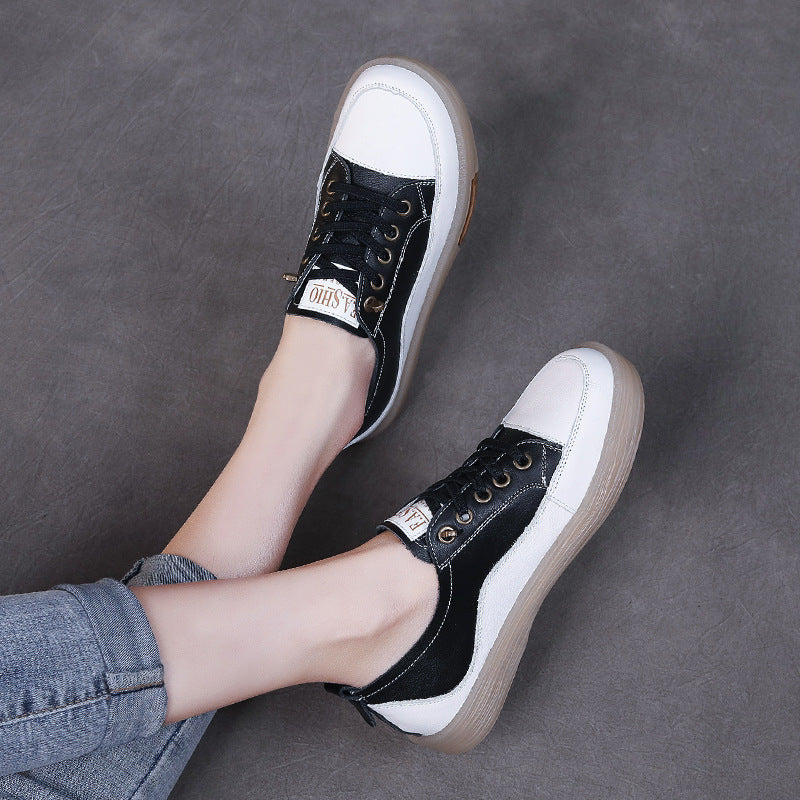 Women's Fashion Leather Soft Flat Casual Shoes-RAIIFY