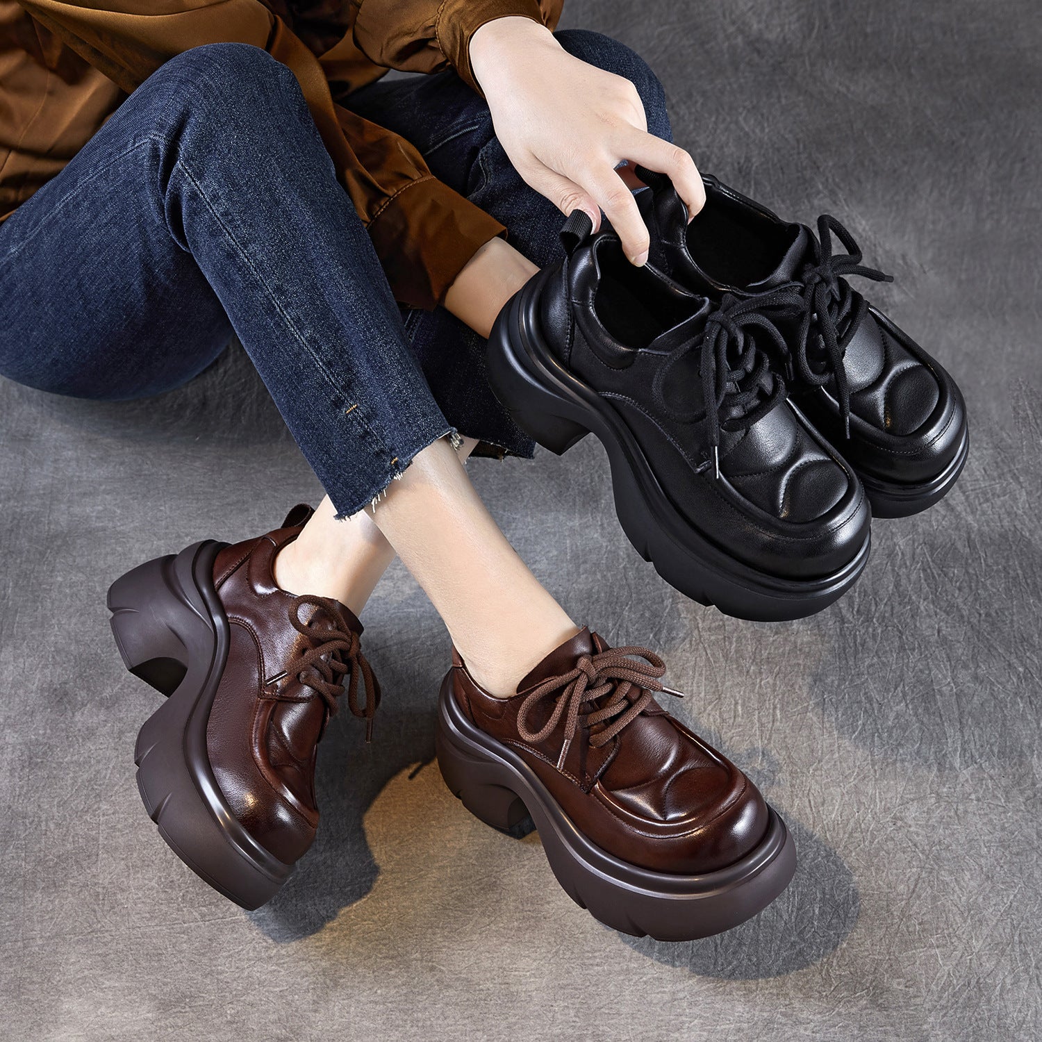 Women's Vintage Chunky Platform Lace-up Loafers-RAIIFY