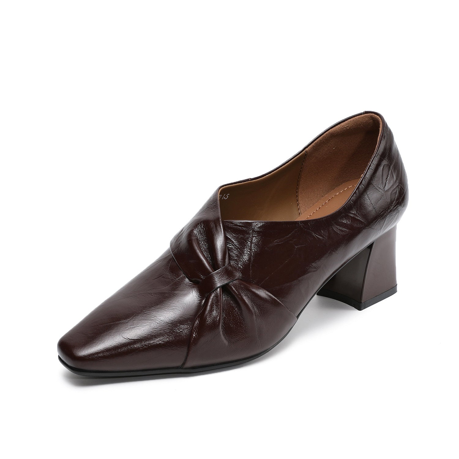 Women's Vintage Leather Point-Toe Block Heel Pumps-RAIIFY