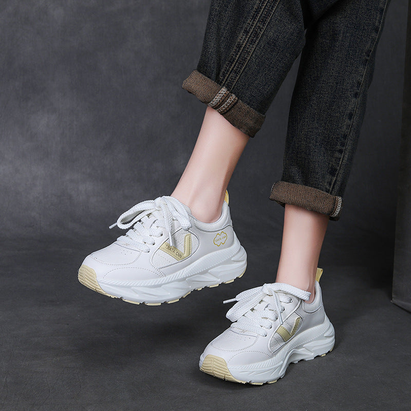 Women Fashion Leather Thick Soled Casual Sneakers-RAIIFY