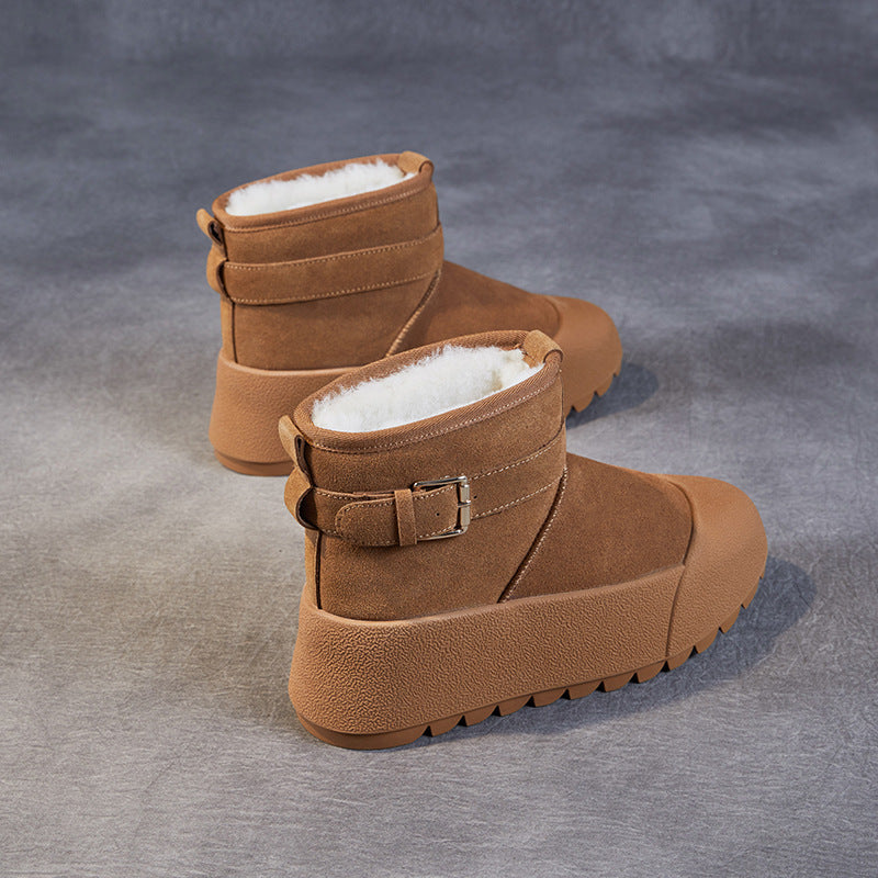 Women Solid Suede Winter Ankle Snow Boots-RAIIFY