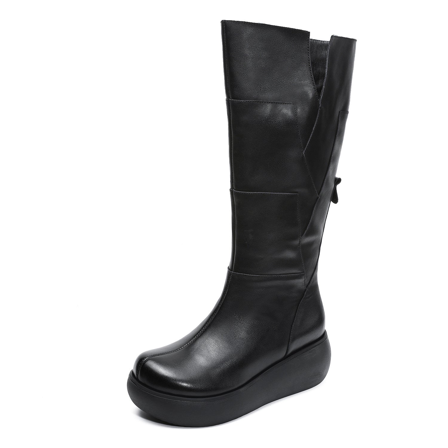 Women's Winter Furred Leather Platform Riding Boots-RAIIFY
