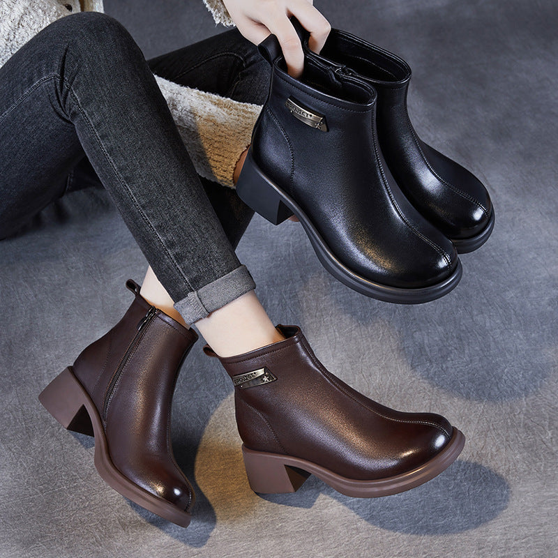 Women Soft Leather Casual Ankle Boots-RAIIFY