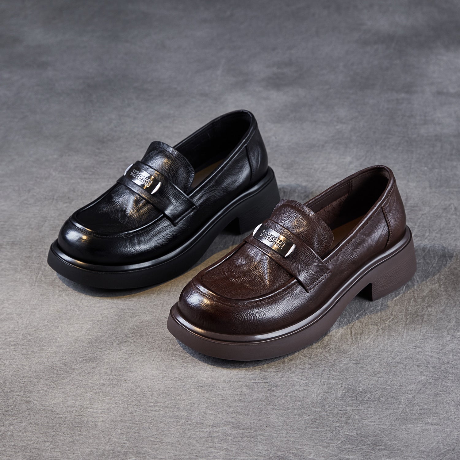 Women's Vintage Plain Leather Casual Loafers-RAIIFY
