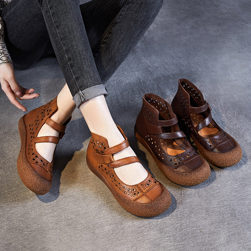 Women Retro Hollow Leather High Top Sandals Boots-RAIIFY
